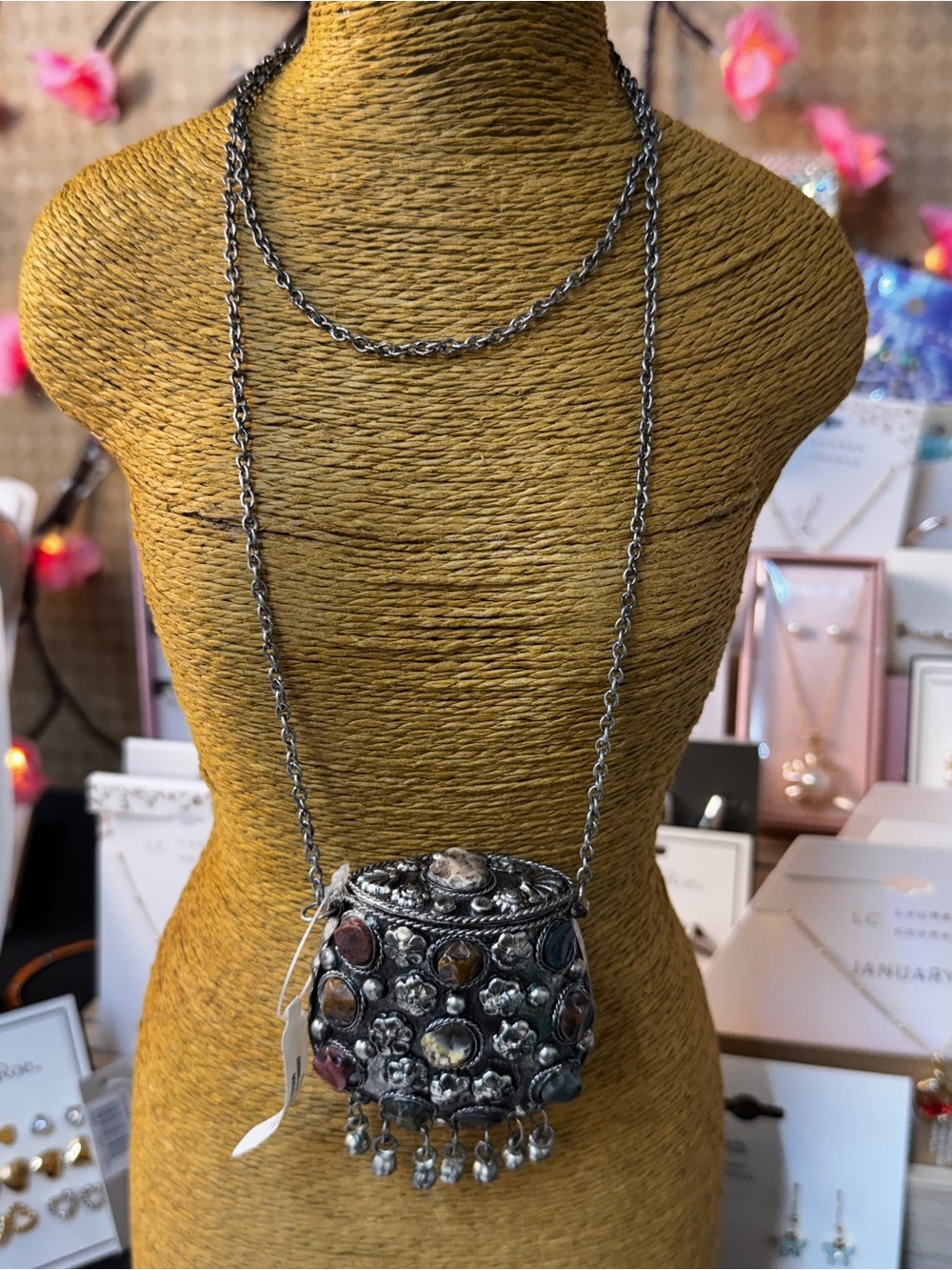 Boho Floral Embellished Silver Crossbody Bag - Multi Color